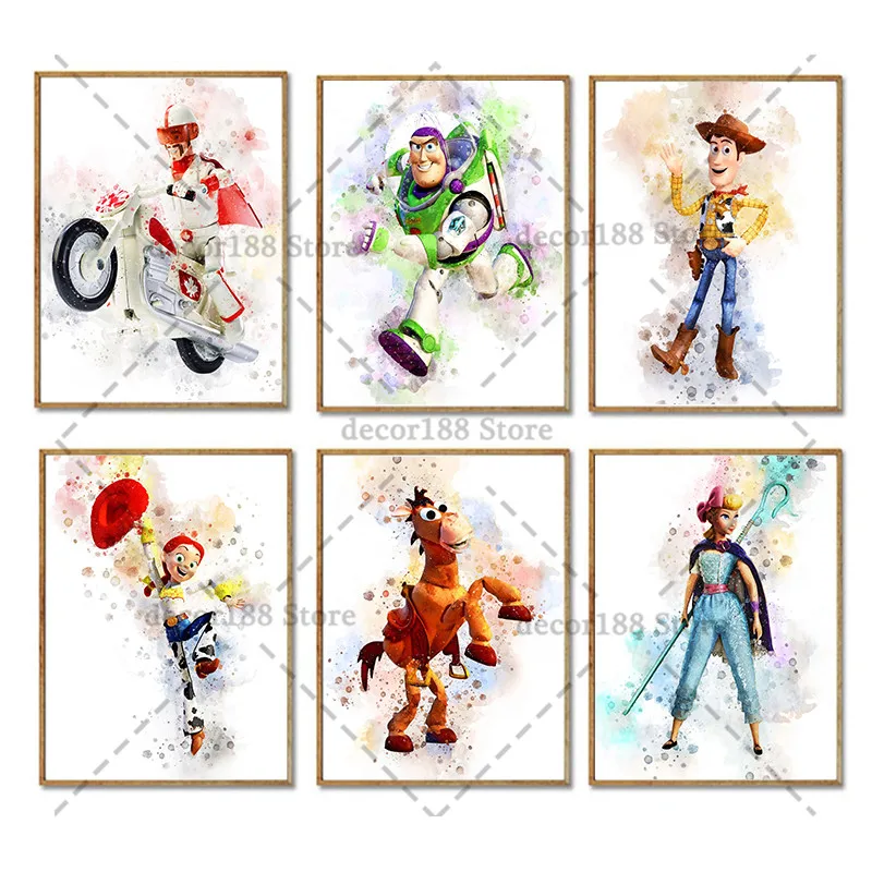 

Disney Canvas Painting Cartoon Watercolor Toy Story Poster Print Wall Art Posters for Boy Kids Bedroom Decor Gift Nursery Decor