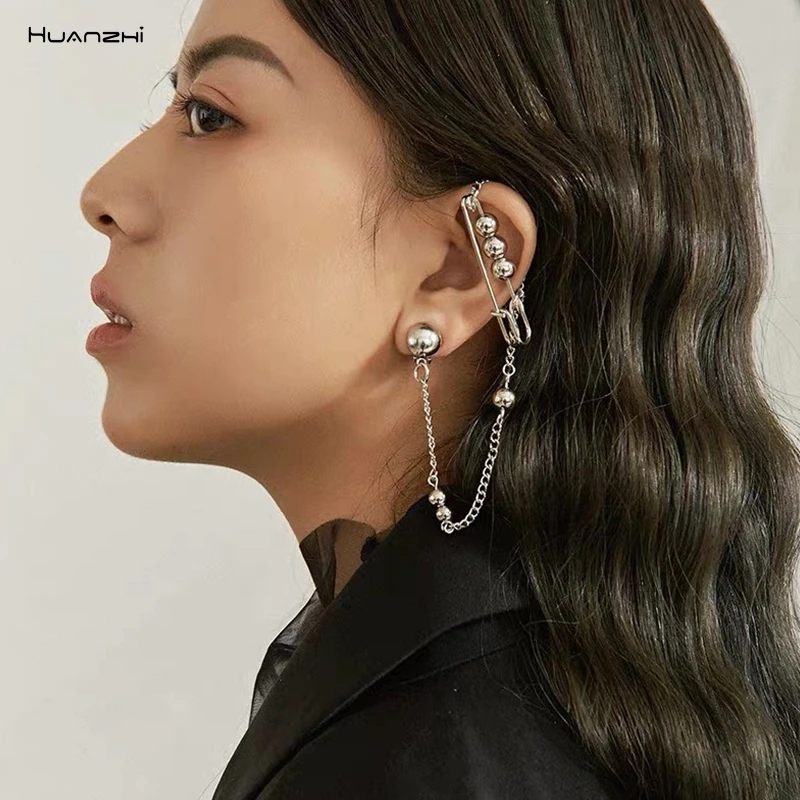 Женские и мужские серьги-гвоздики с металлической цепочкой HZ вечерние темные