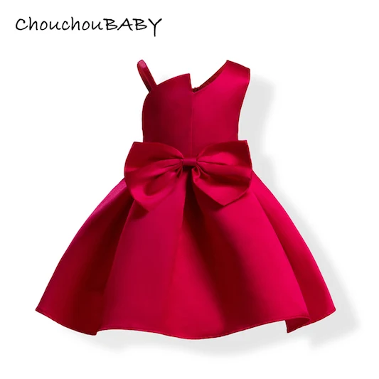 Scarlet Petit Camelia/нарядное платье для девочек на свадьбу официальная одежда платье принцессы с бантом Детские платья для девочек, детские костюмы для детей 3, 5, 7, 9 лет - Цвет: Scarlet