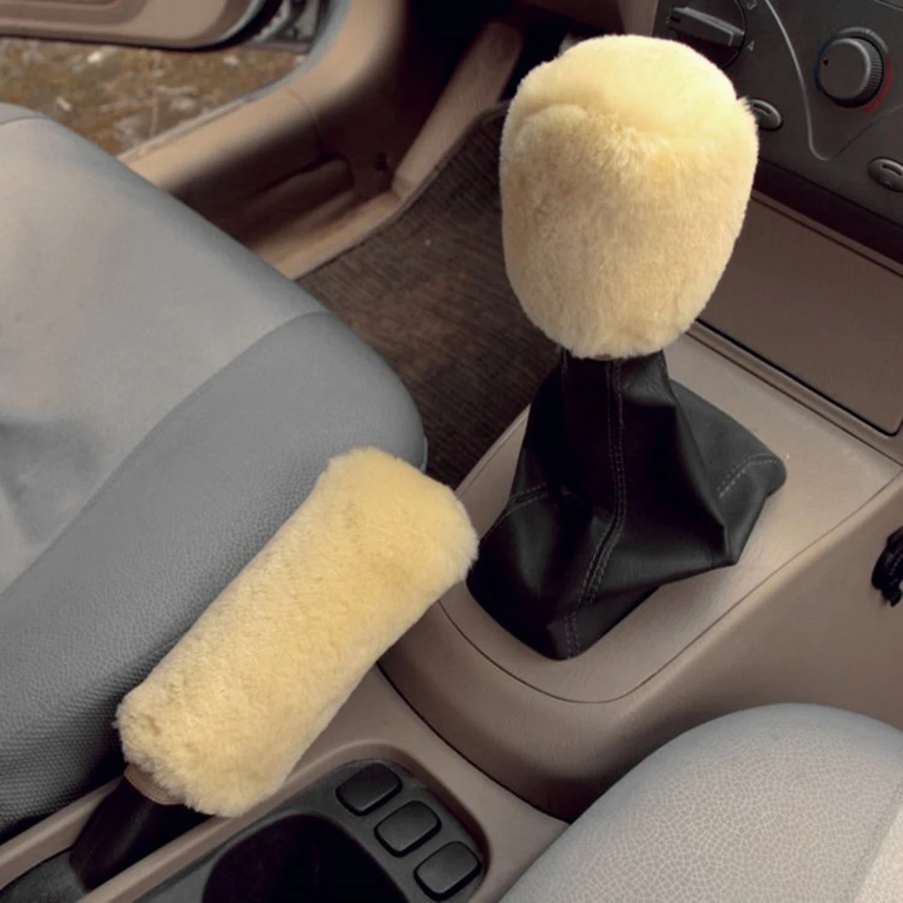 3Pcs Car Styling Steering Wheel Hand Brake Change Lever Winter Wool Felt Soft Comfortable Cover Interior Case Plush Decoration | Автомобили
