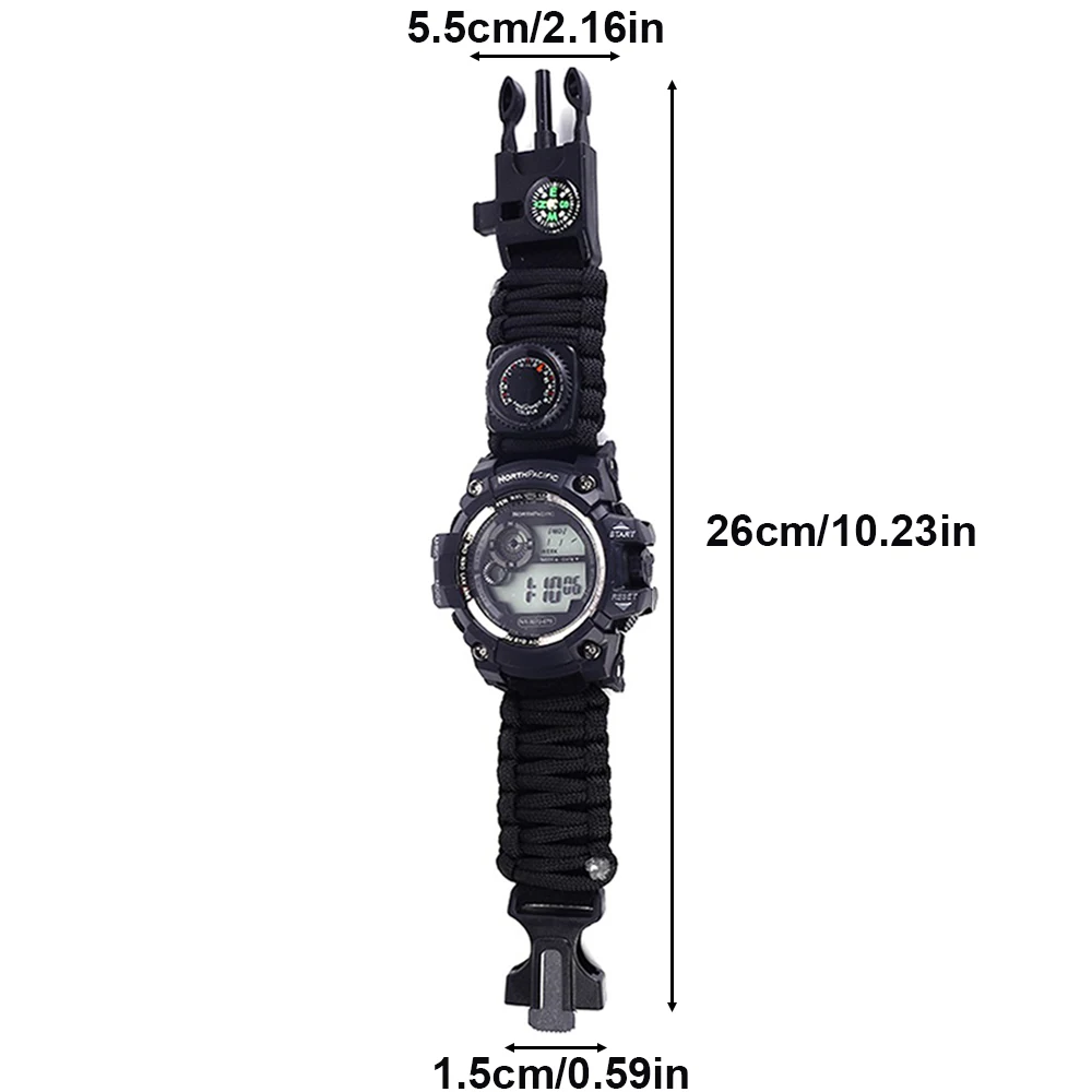

Outdoor Survival Gear Tactical Watch Multi-functional Waterproof Paracord Wristband Watch For Men Camping Hiking Emergency