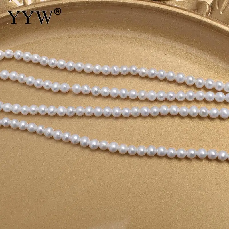 4-5mm Cultured Round Freshwater Pearl Beads Natural  Jewelry For DIY Or Handmade White Sold Per 14.96-15.35 Inch Strand