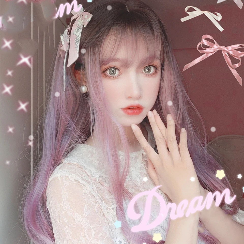 Длинный кудрявый парик для косплея HUAYA розового цвета с волнистыми ягодами и