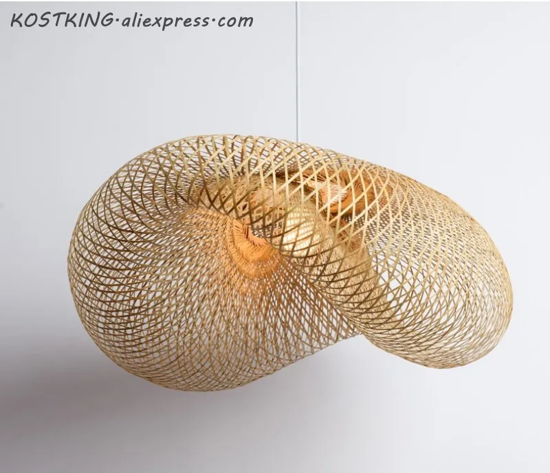 Бамбуковая плетеная Подвесная лампа из ротанга с волнистым абажуром винтажный
