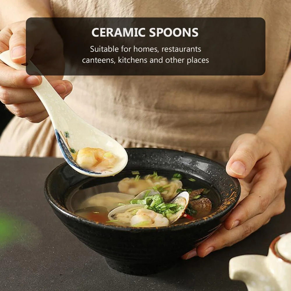 

6pcs Japanese Style Ceramic Spoons Soup Spoons Rice Spoons (Assorted Color)