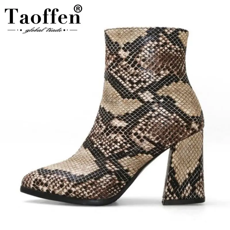 Женские ботильоны на толстом каблуке Taoffen Зимние Теплые повседневные ботинки