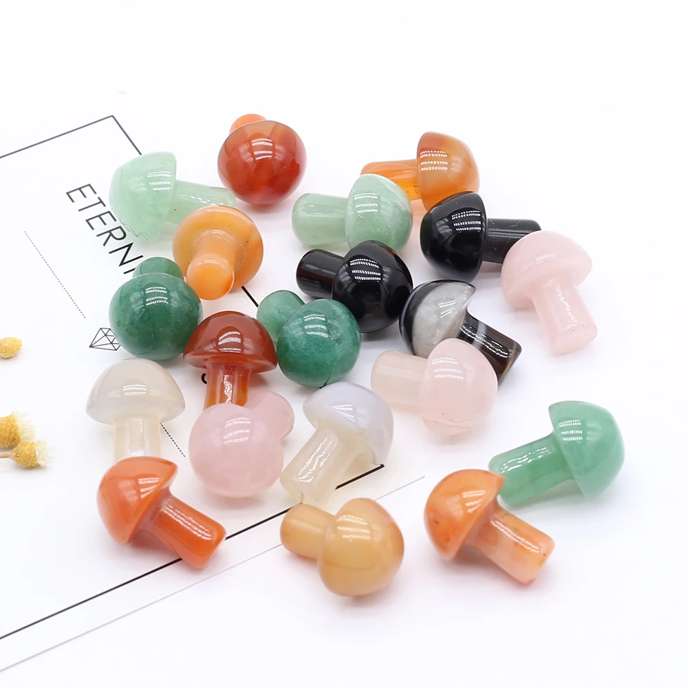 

6 шт. украшения из натурального камня, хрустальный кварц, агат, лечебный камень, статуя грибов, украшения для дома, подарок, 15x20 мм