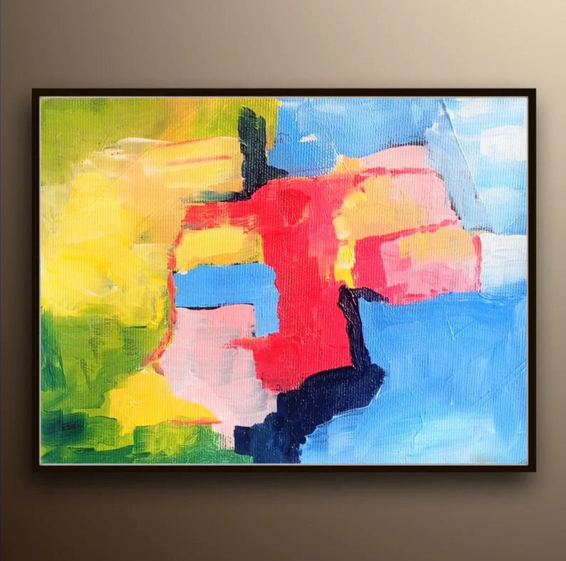 Красная синяя Современная картина маслом на холсте большая современное