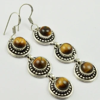

Tiger Eye, Silver Overlay on Copper Earrings, 68 mm , E2076