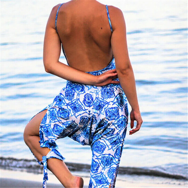 

Women Jumpsuit Summer Boho Sleeveless Clubwear Playsuit Bodycon Trousers Beach Jumpsuit One Piece Romper Backless Jumpsuit