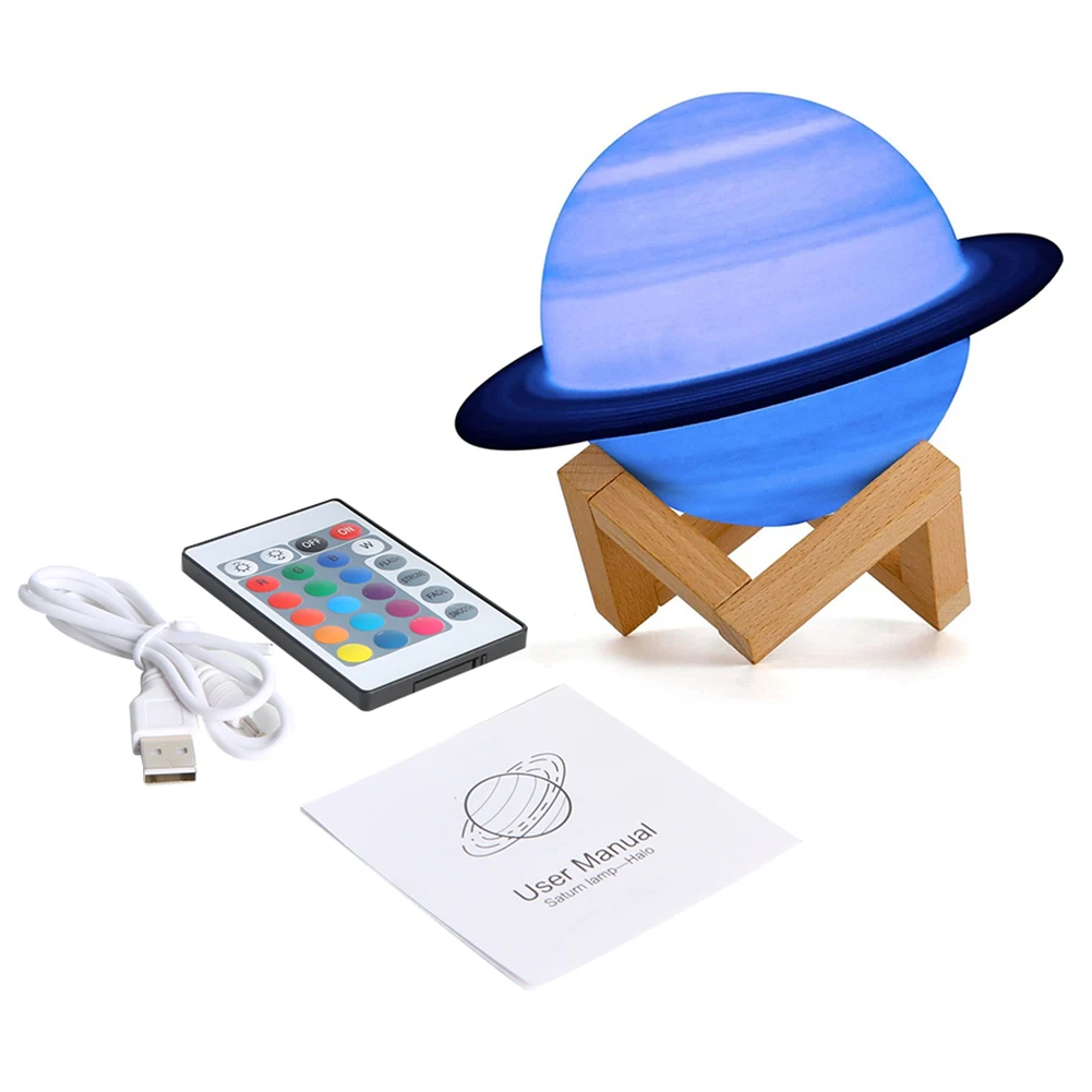

USB Rechargeable 3D Print LED Night Light 16 Colors Lighting Saturn Lamp for Children Living Room Bedroom with Remote Controller