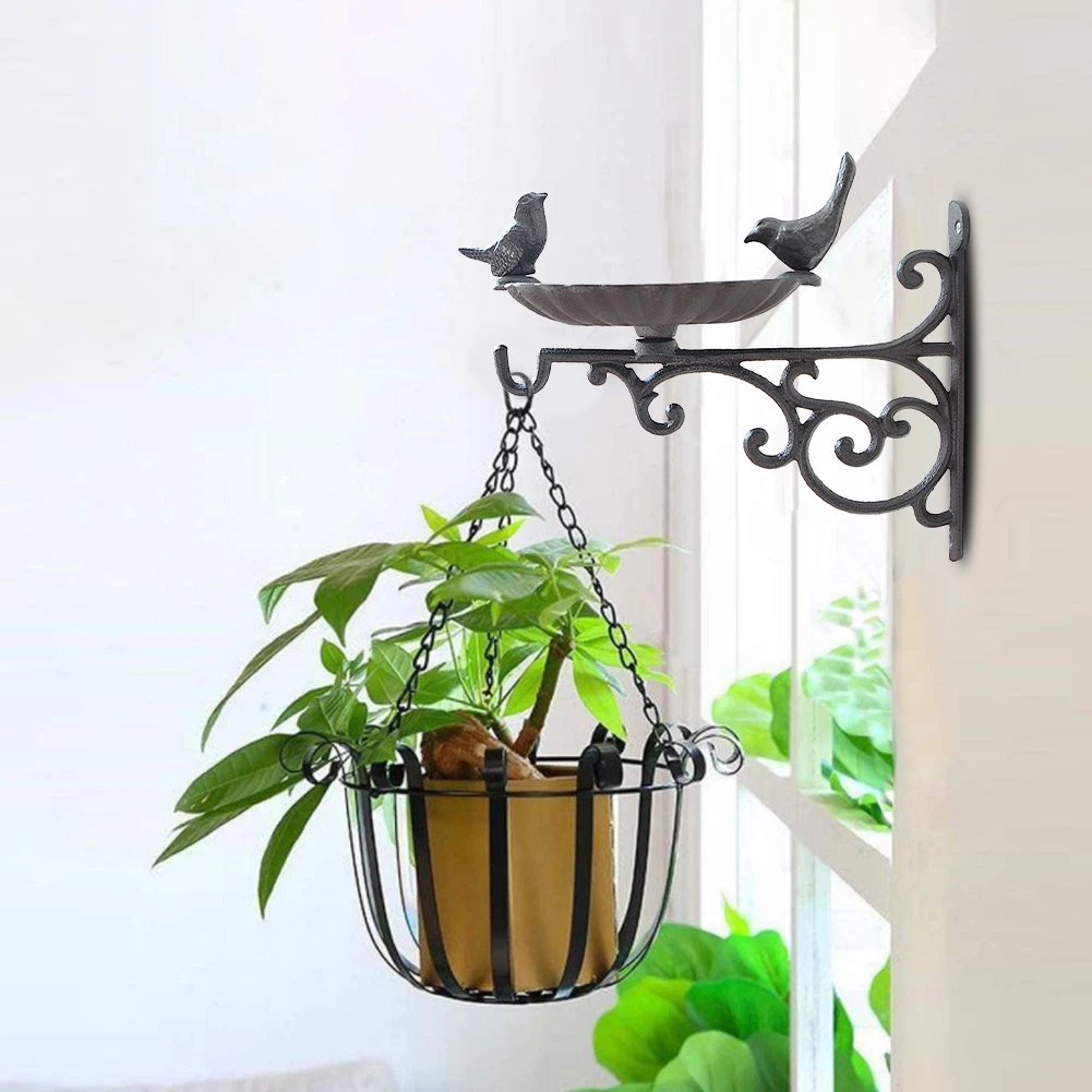 

Outdoor Garden Home Decor Heavy Duty Cast Iron Rustproof Hanging Hook Accessories With Bracket Birdbath Wall Mounted Bird Feeder