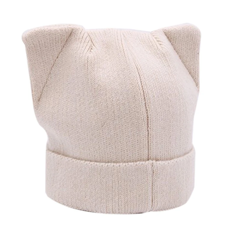 

Вязаная шапка с кошачьими ушками женская утепленная шапка с пальцами для осени/зимы уличная плотная шапка для завивки