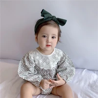 2022 spring and autumn clothing for children baby floral lace bubble sleeve triangle jumpsuit romper climbing clothes