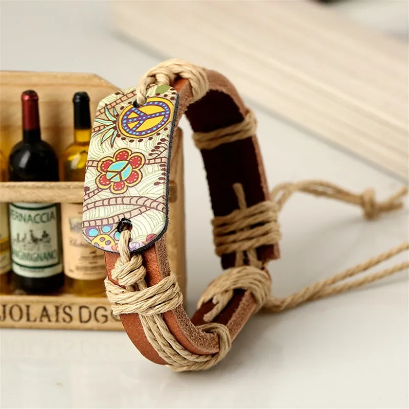 Модные браслеты для женщин хиппи ретро кожаный регулируемый браслет ручной