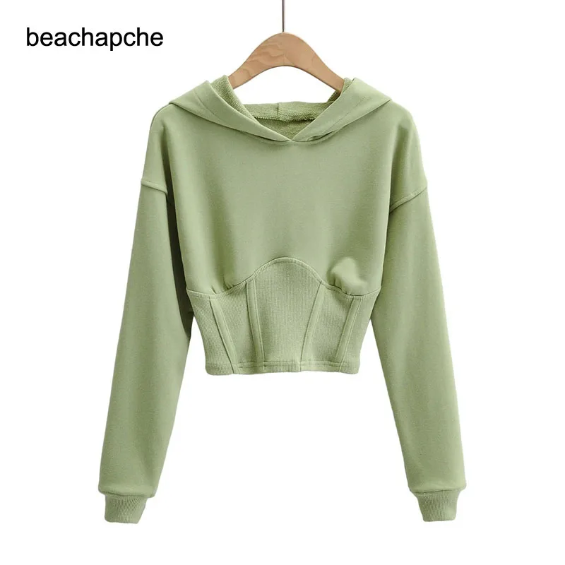 

beachapche Hooded Crop Top Women's Sweatshirt Long Sleeve Lace Up Women Hoodies Sexy 2020 Autumn Fashion Female Clothes