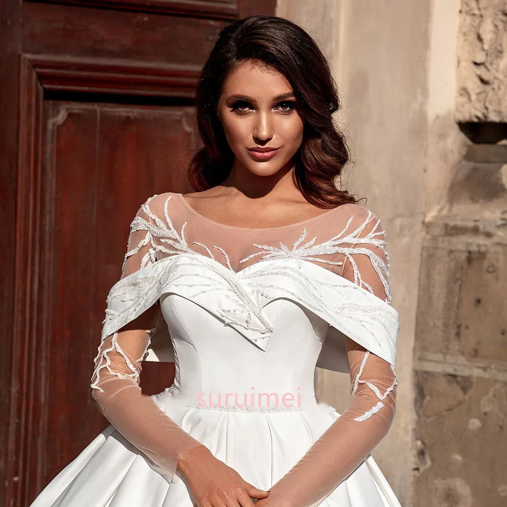 

2022 New Dubai Elegant Gorgeous Wedding Dresses Vestios De Novia Long Sleeve Button Lace Marriage Customer Made