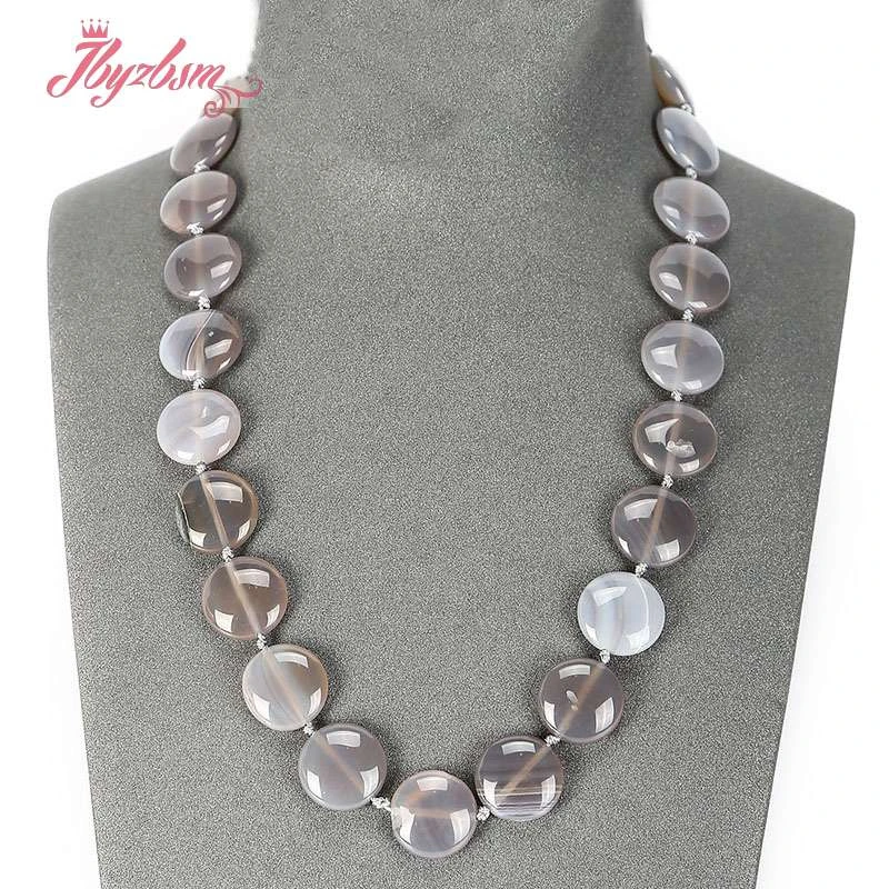 

Natural Stone Necklace Jewelry 16mm Coin Shape Smooth Beads Knotted Style 50cm For Woman Beaded Fashion Necklace Gift