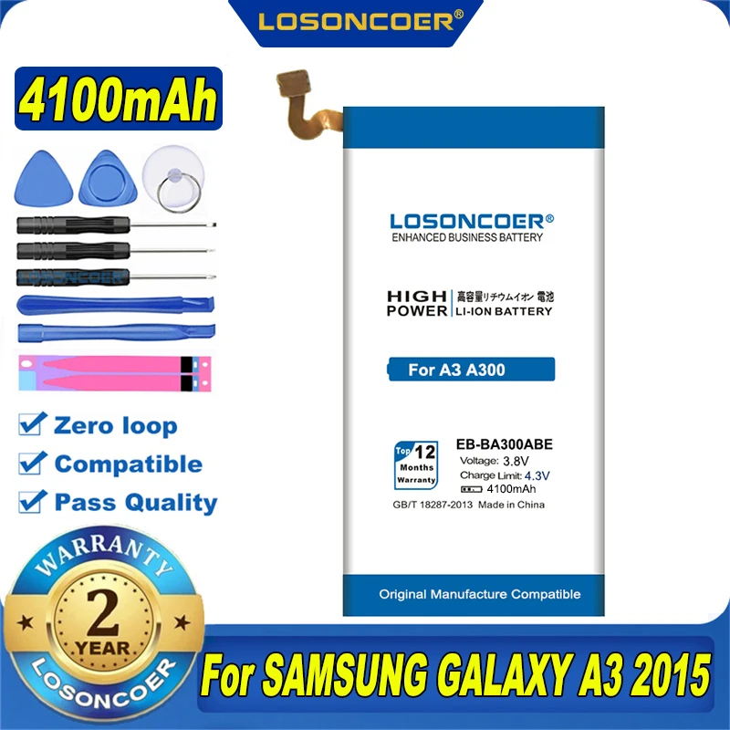 Аккумулятор LOSONCOER EB-BA300ABE 4100 мАч для Samsung Galaxy A3 2015 A3009 A300 A300H A300F A300G/M/FU A300X A3000 |