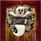 Венок на Хэллоуин BOO!Farm-Ghost венок ручной работы Настенный декор для улицы и входной двери, в виде сот, смайлик, украшение для дома