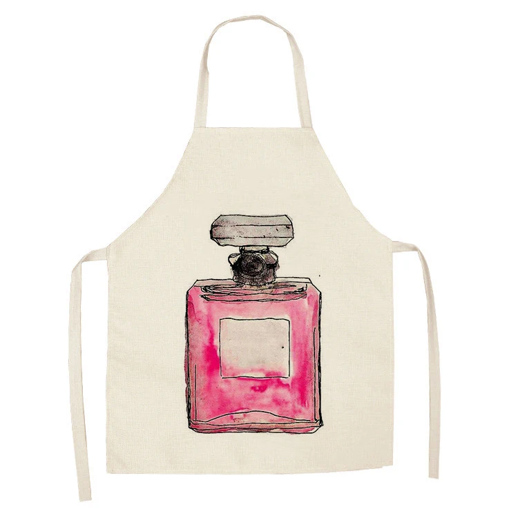 

Linen New Hand Painted Flower Perfume Bottles Print Kitchen Aprons Unisex Dinner Party Cooking Bib Funny Pinafore Cleaning Apron