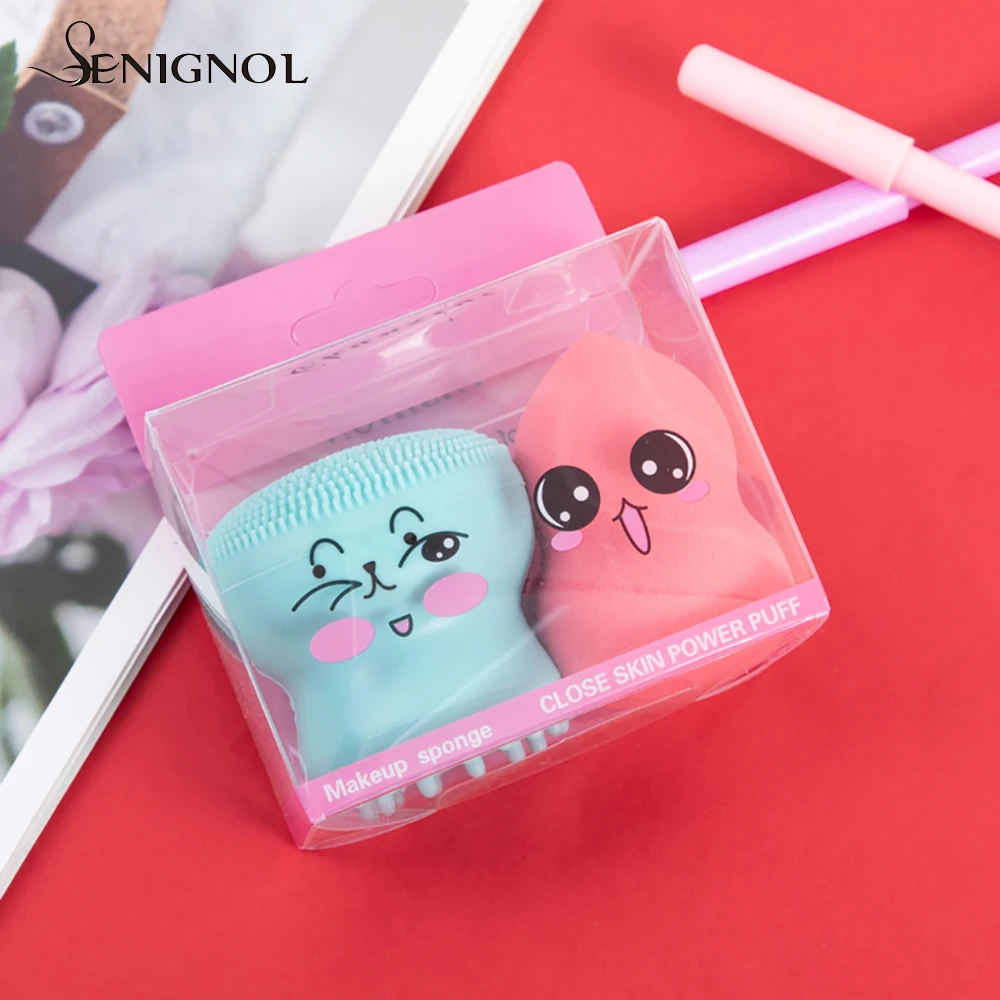 SENIGNOL 2PCS Gourd Shaped Facial Skin Care Cleaning Beauty Egg Silicone Facial Washing Brush Beauty Sponge Puff Beauty Tool Set