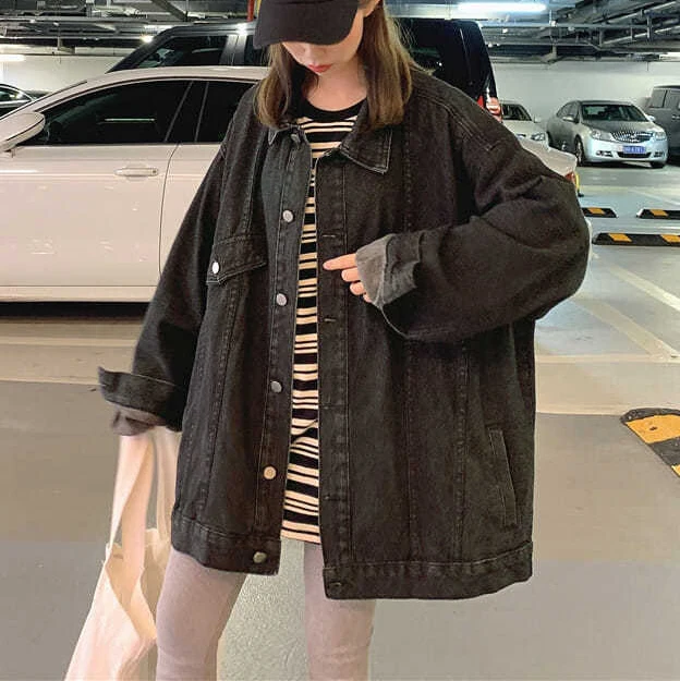 

Jeans jacket women loose Korean Nice spring autumn new tide retro coats and jackets Streetwear Turn-down Collar