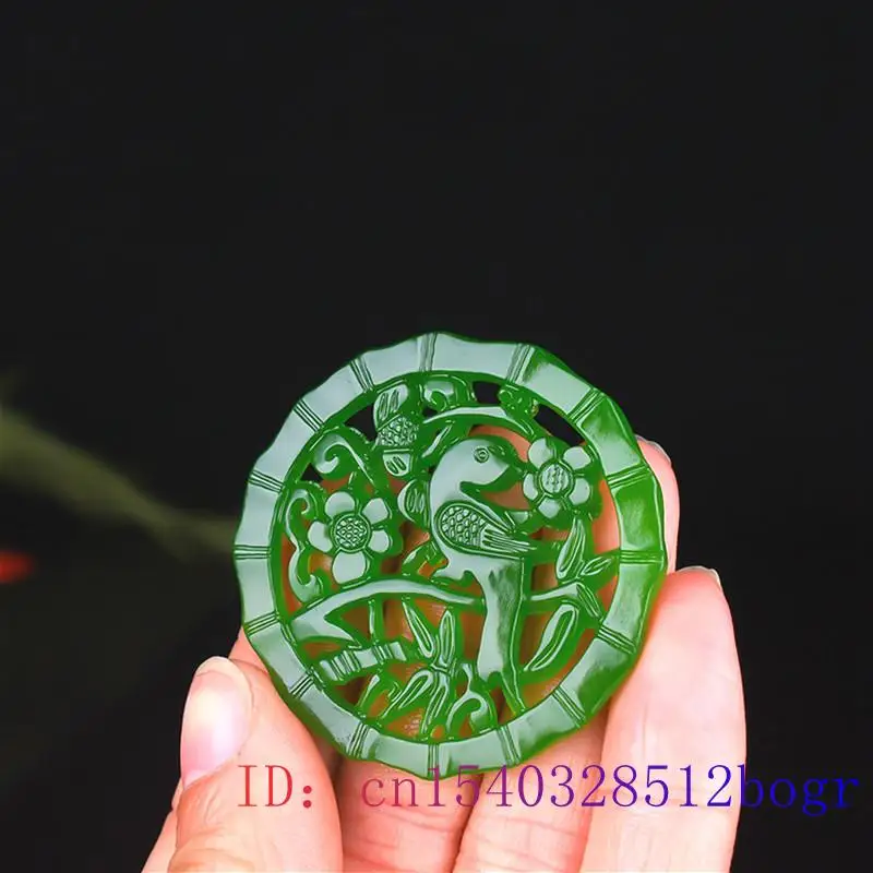 

Green Jade bird Pendant Jewelry Gifts Necklace Natural Double-sided Women Fashion Chinese Carved Charm Amulet