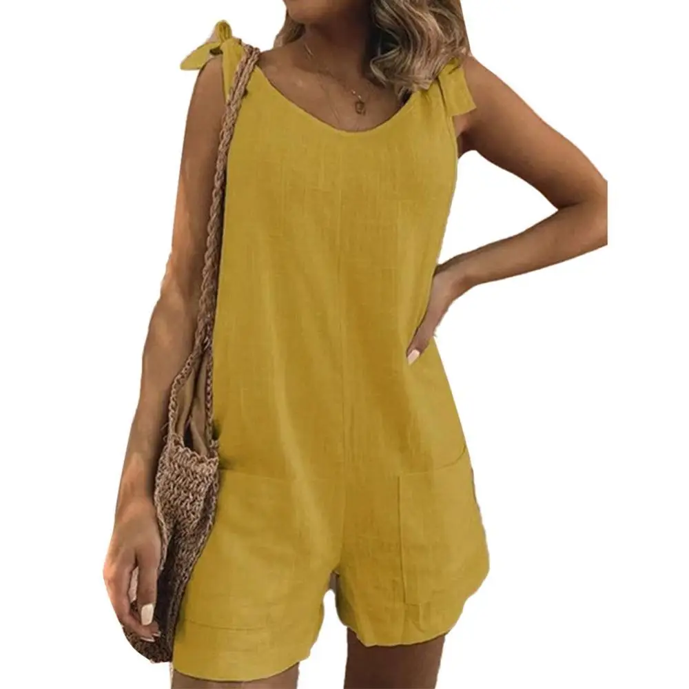 

2021 New Fashion Women Solid Color Sleeveless Adjustable Straps Pockets Loose Jumpsuit Dungarees Playsuits Short Trousers