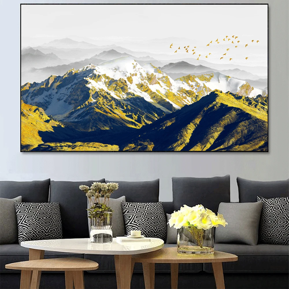 Плакат CHENFART печать в скандинавском стиле картины маслом с золотой горой