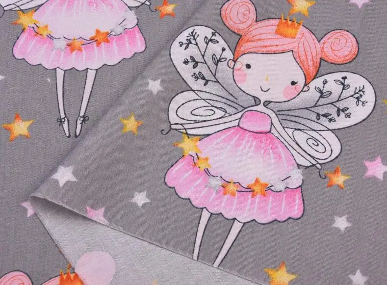 

Pink Gray Little Fairy Printed 100% Cotton Fabric Meters for Dresses Cushions Blanket Sewing Cloth Bed Sheet Textile DIY Crafts