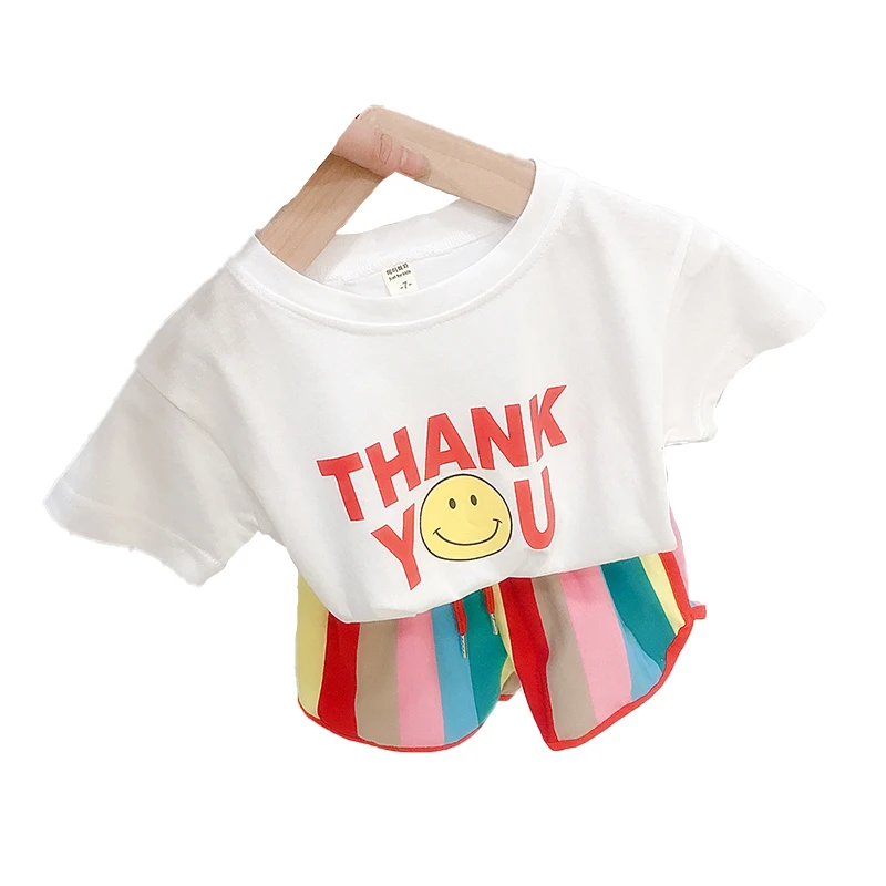 

Girls Children's Smiley Rainbow Shorts Sports Two-piece Suit Toddler Girl Summer Clothes Girls Boutique Outfits Toddler Clothes