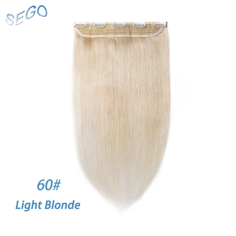SEGO 1"-24" клип в одном куске настоящие человеческие волосы для наращивания 1 p/w 5 клипов не Реми кусок прямые индийские волосы 40 г-60 г