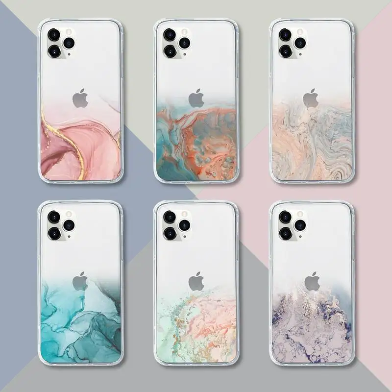 

Marble Gradient sea ocean wave Phone Case Transparent For iPhone 13 12 11 pro mini XS XR X max 5 6 s 7 8 plus Soft bags