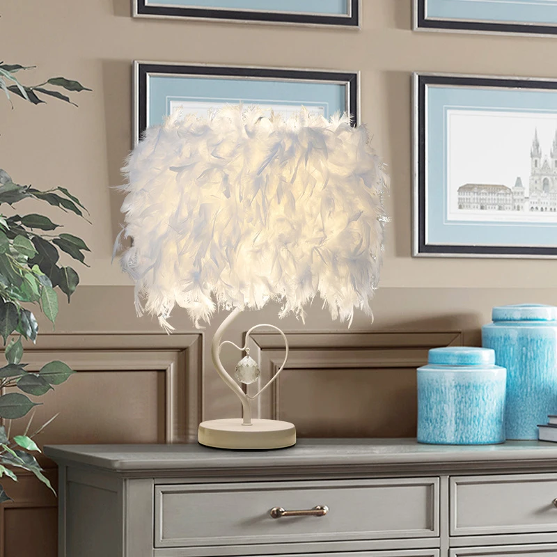 Feather Table Lamp Dimmable Bedside Reading Room Sitting Heart Shaped Deco Desk Light USB | Лампы и освещение