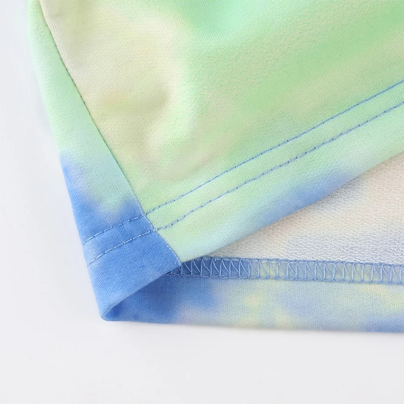 

Tie Dye Print Summer Tshirt and Drawstring Shorts Two Piece Set Women Loose Crop Top Shorts Outfits Streetwear