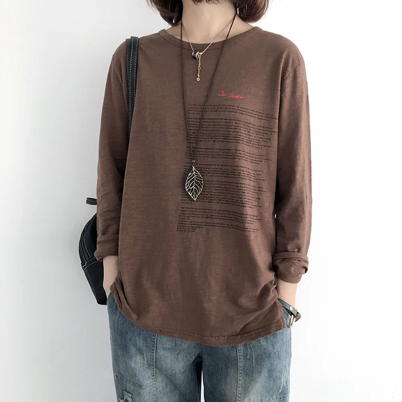 2019 винтажная Женская футболка из хлопка и бамбука осенняя тонкая черная модная