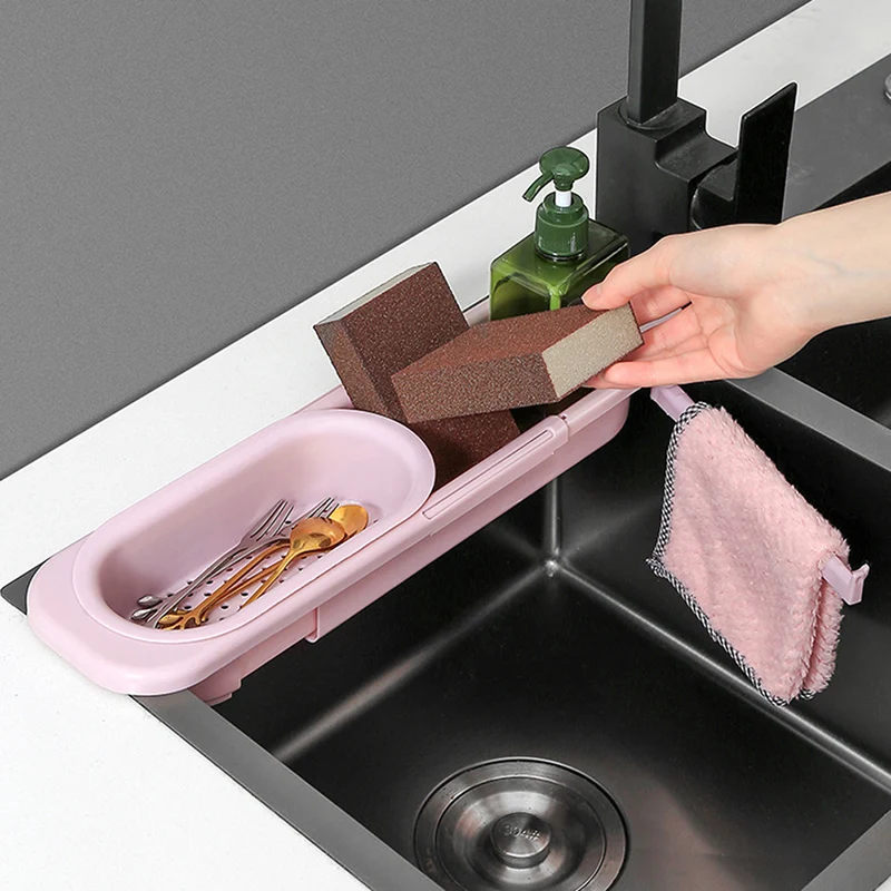 

Kitchen Retractable Storage Rack Sink Adjustable Rack Towel Rack Sponge Rack Dishwashing Telescopic Sink Rack 1pc