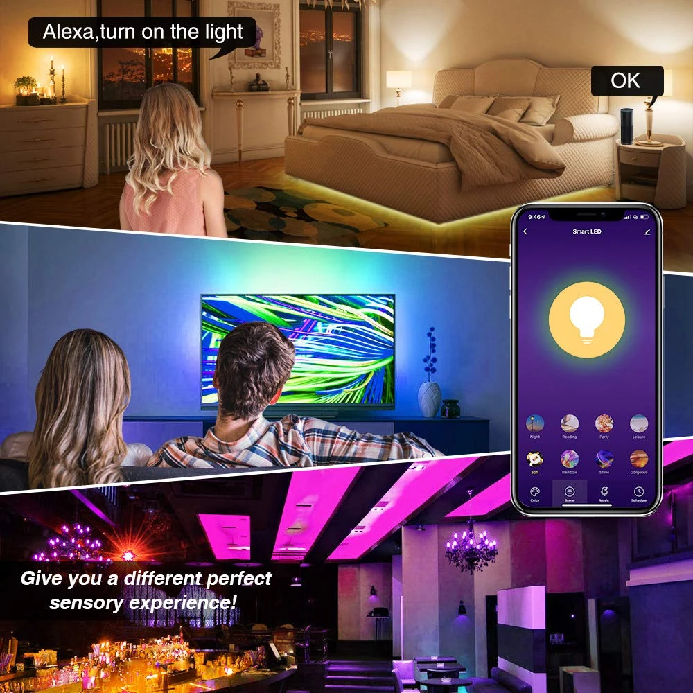 Светодиодная ленсветильник RGB с дистанционным управлением по Wi Fi 5/10 м 5050 полный