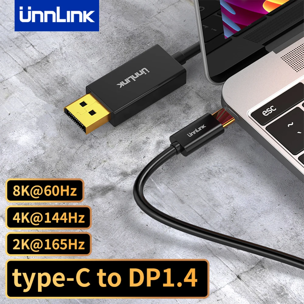 Unnlink USB C to DP 1.4 Cable 8K@60Hz 4K@144Hz 2K@165Hz Type-C to HDMI Converter for Phone Tablet Laptop to TV Monitor Projector dp cable 8k 4k 144hz 165hz display port 1 4 cable monitor displaypor cable dp1 2 adapter video meta transport game graphics car