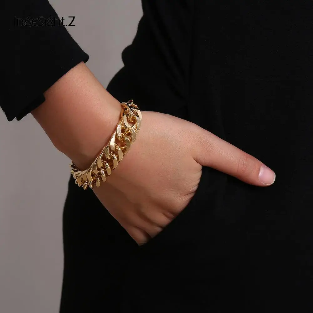 IngeSight.Z модные панцирные массивные Толстые браслеты панк хип-хоп золотого цвета браслеты дружбы женские ювелирные изделия для вечеринок