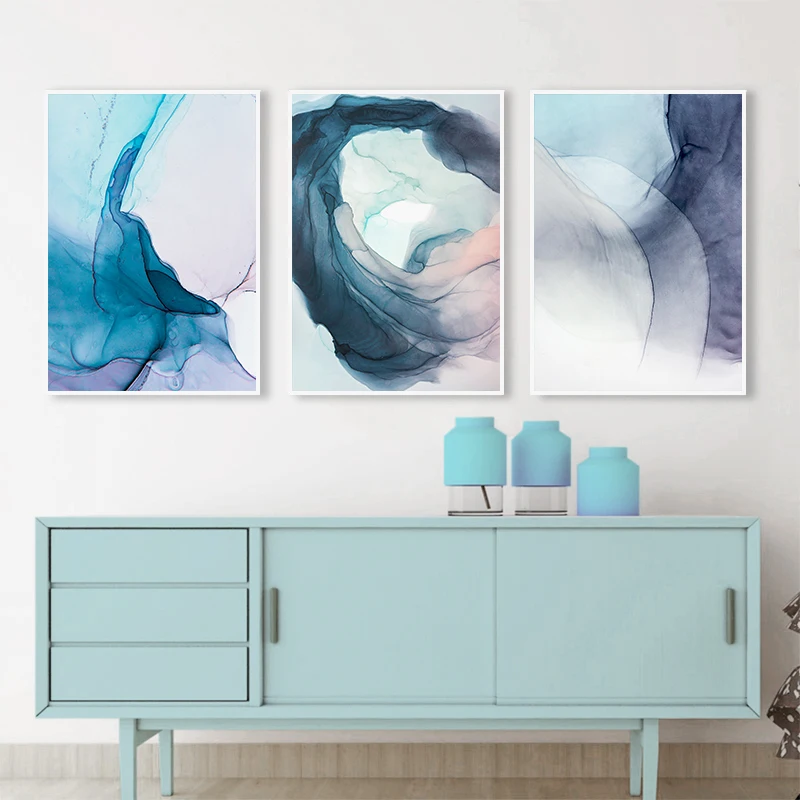 

Watercolor Blue Ink Bloom Modern Abstract Canvas Painting Nordic Posters and Prints Wall Art Pictures for Living room Home Decor