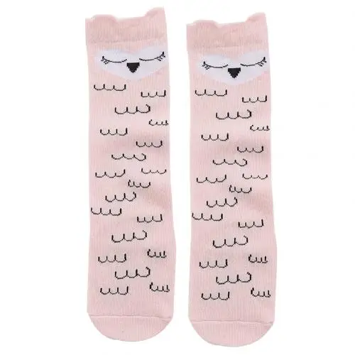 Pink Owl Милый Лиса уши, принт с животными, подходящее для детей обоих полов из мягкой дышащей ткани без пятки средней высоты с круглым носки для мальчиков и девочек, детские осенние зимние теплые мягкие милые носочки - Цвет: Pink Owl