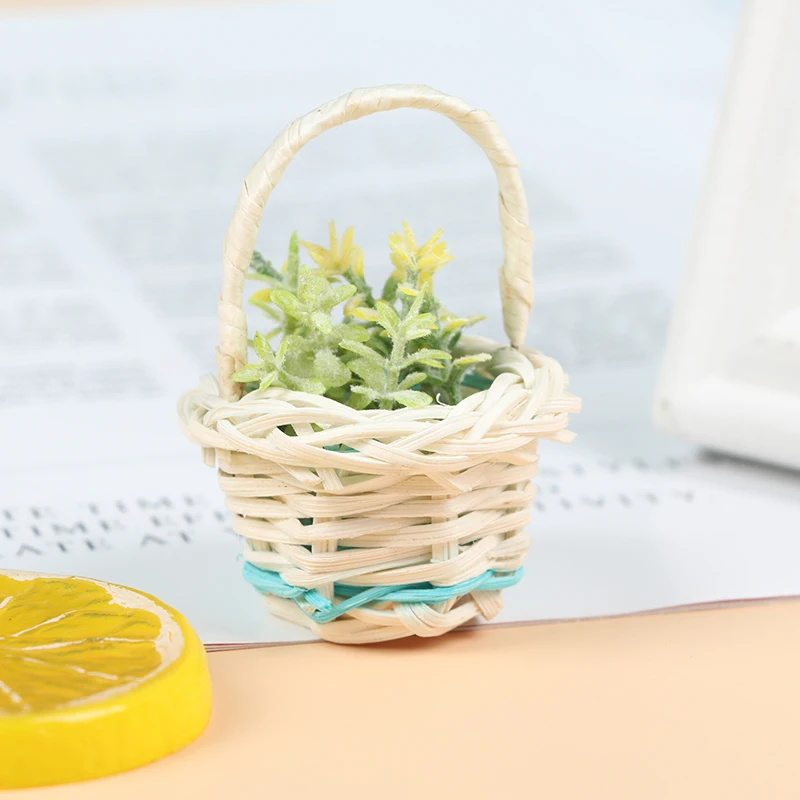 

1Pcs 1/12 Dollhouse Miniature Accessories Mini Green Plant Basket Simulation Grass Model Toys For Doll House Decoration