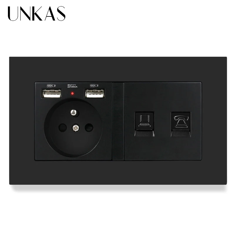 UNKAS PC пластиковая панель французский стандартный разъем с 2 USB зарядным портом + RJ45
