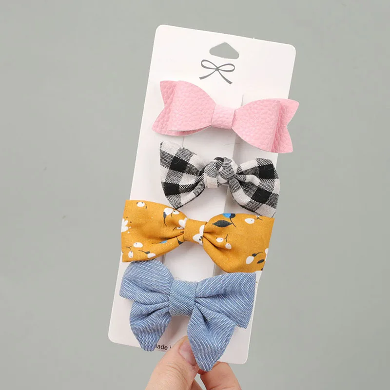 

4 Pcs/set Cotton Linen Printed Bowknot Hair Clips For Cute Girls Barrettes Safty Hairpins Headwear Kids Hair Accessories