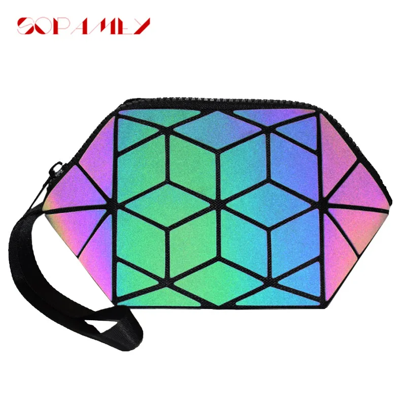 

2021 New Luminous Makeup Bag Women Zipper Cosmetic Bag Geometric Women's Cosmetics Organizer Folding Travel Make up Storage Bag