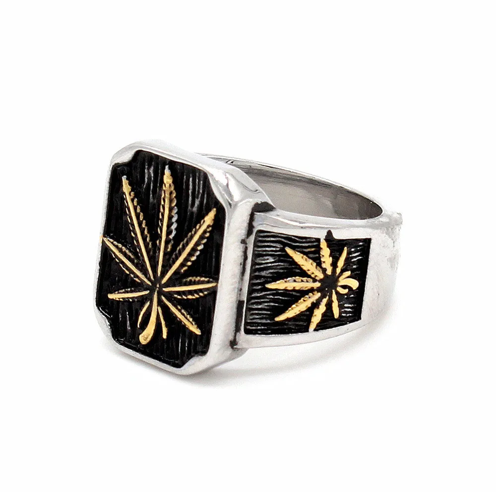High Quality Chinese New Style Punk Men's Jewelry Retro hemp leaf men's titanium steel ring G0904 | Украшения и