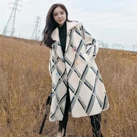 2021 mink velvet jacket women mid length korean loose student woolen coat plaid autumn winter new fashion cardigan m564