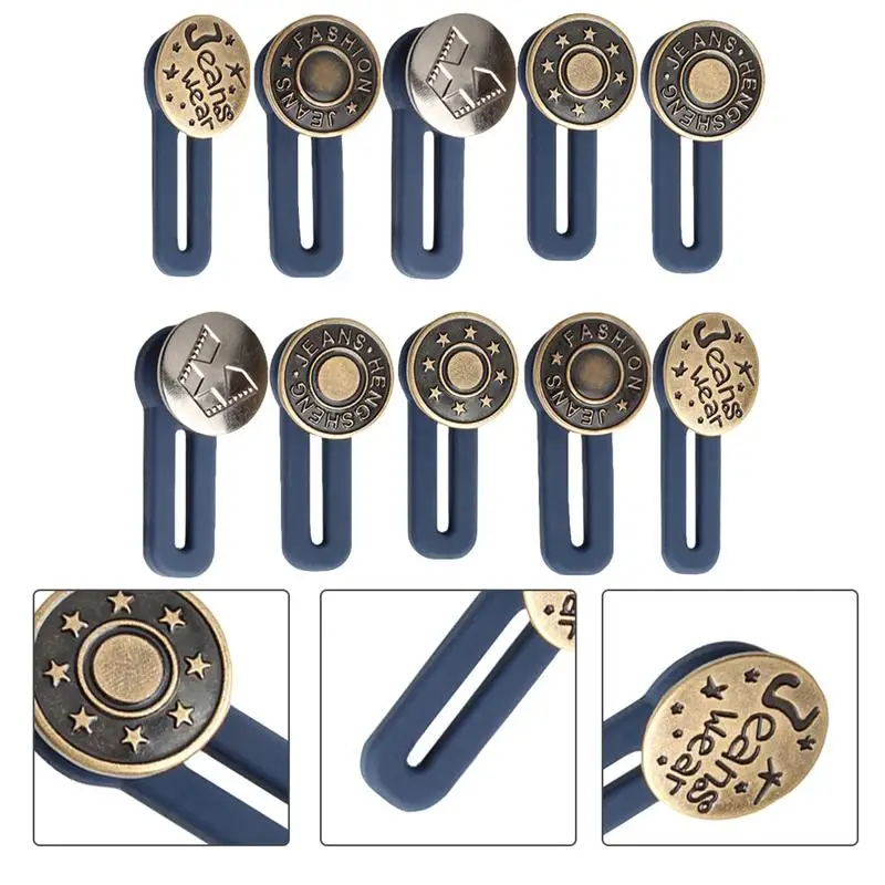 

10 Pcs Free Sewing Buttons Retractable Jeans Waist Button Metal Extended Buckles Pant Waistband Expander DIY Free shipping